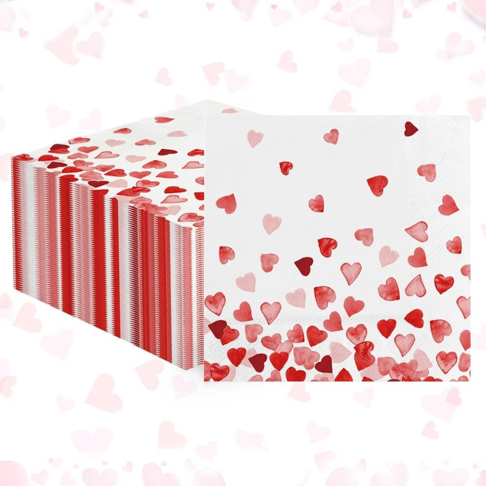 100 Valentine Disposable Paper Decorative Luncheon Napkins, Tiny Love Hearts Han